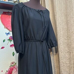 Vintage 1970’s Jo-A-Lyn California, black 3/4 sleeve peasant style dress. Size 6